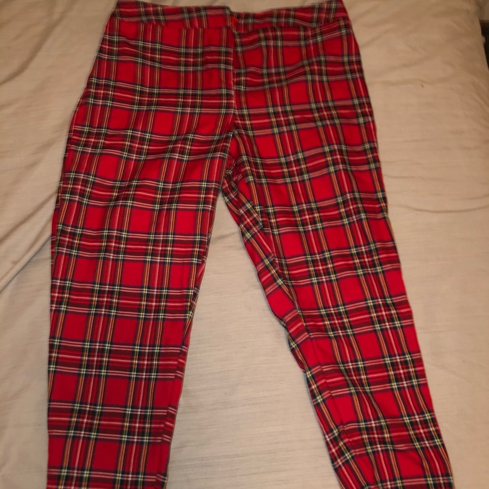 red plaid pants